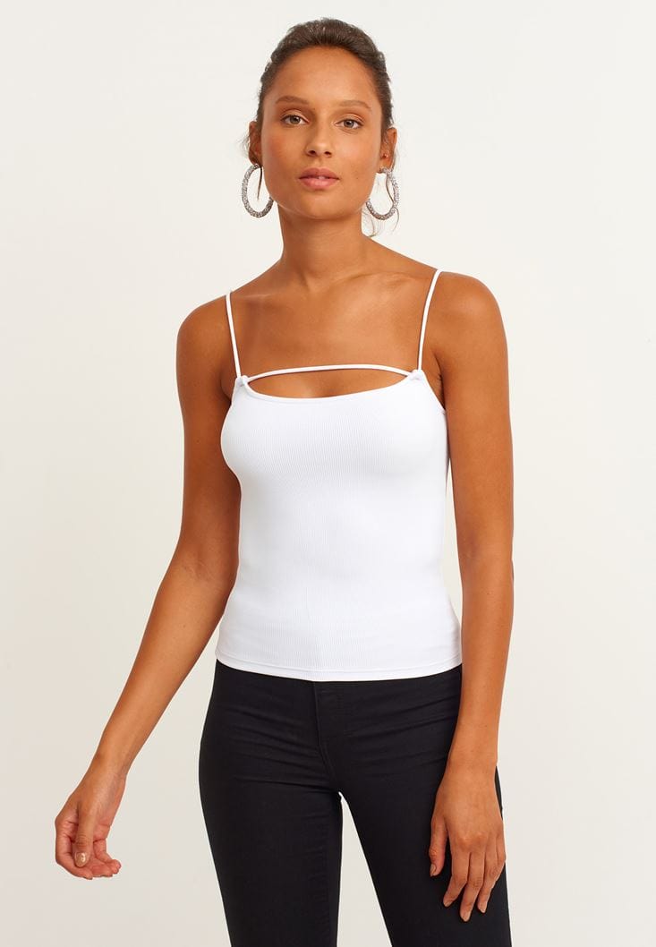 OXXO Womens Tops M / White OXXO - Piping Detailed tank Top