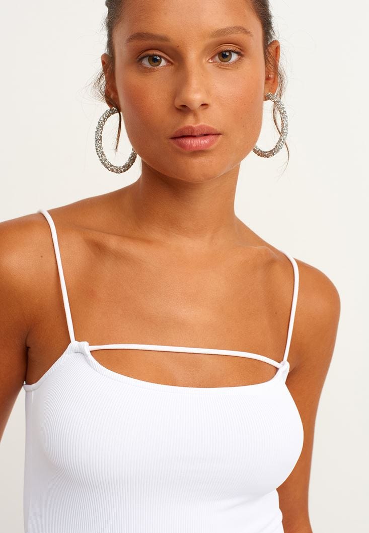 OXXO Womens Tops M / White OXXO - Piping Detailed tank Top