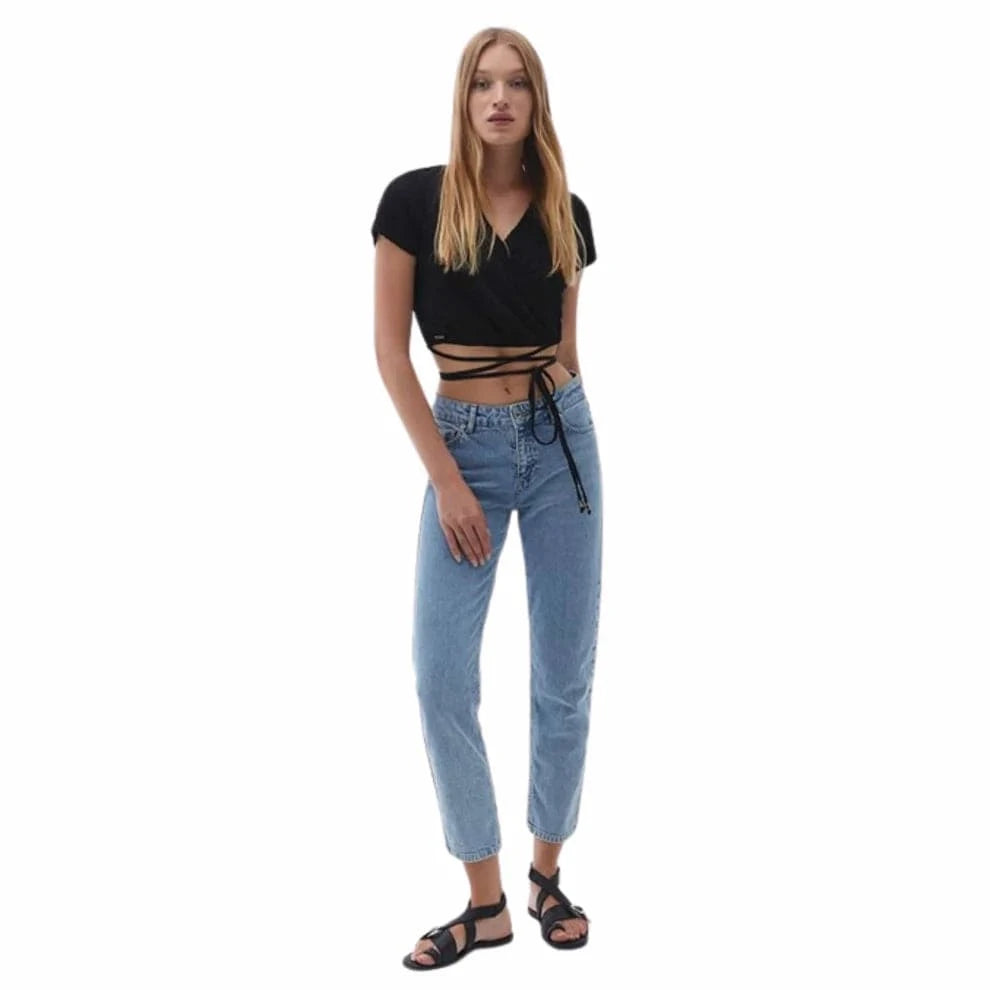 OXXO Womens Tops XS / Black OXXO - Waist Tie Crop Blouse