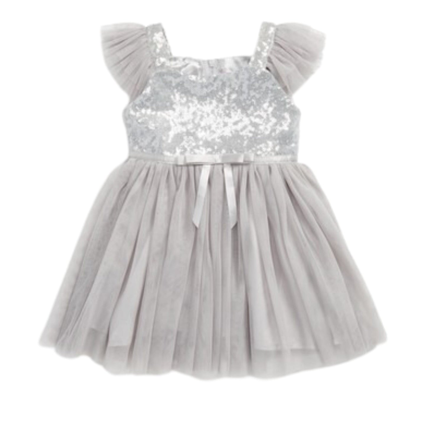 POPATU Baby Girl 12 Month / Grey POPATU - BABY - High Waist Dress with Silver Sequin Decoration