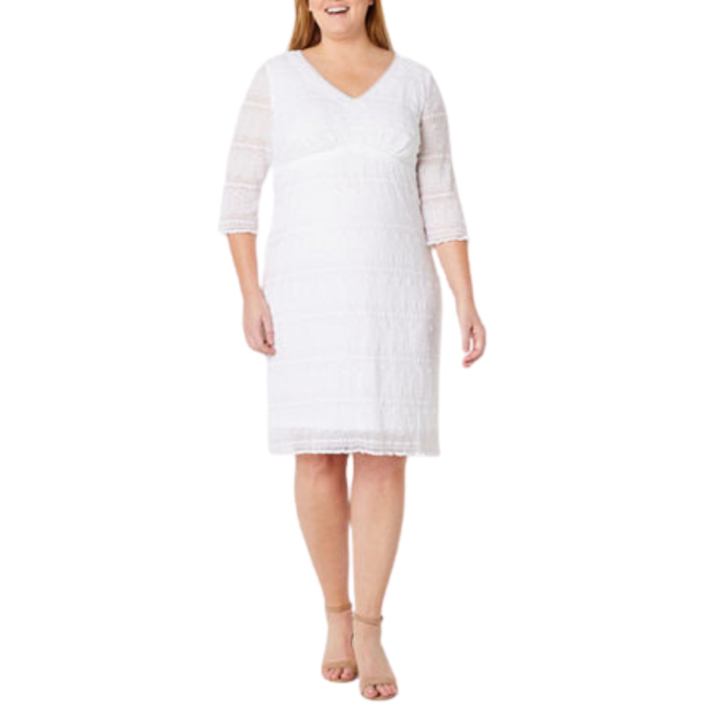 RABBIT Womens Dress XXL / White RABBIT - 3/4 Sleeve Lace Sheath Dress