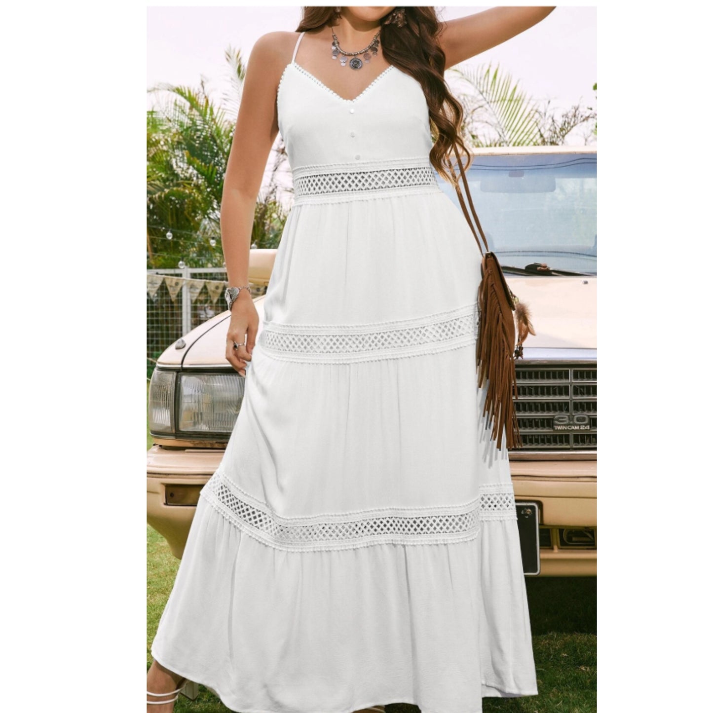 SHEIN - Lace Ruffle Sleeveless Long Dress