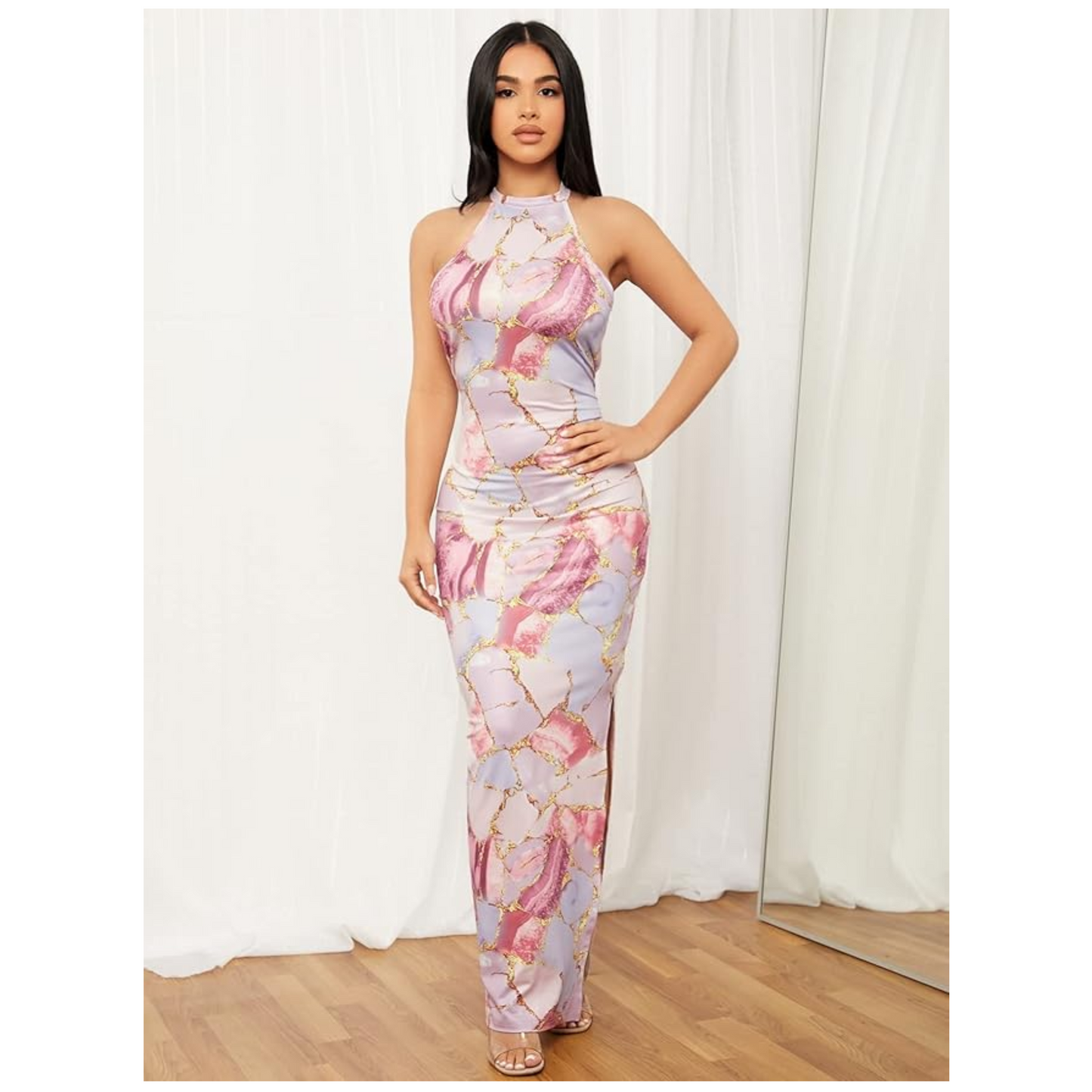 SHEIN - Allover Print Split Thigh Bodycon Tall Dress