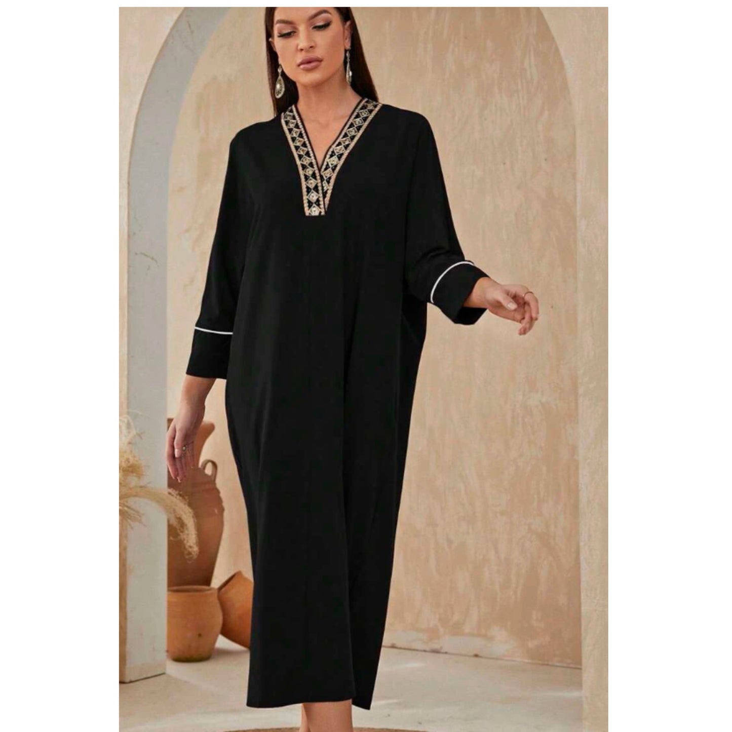 SHEIN - Batwing Sleeve Contrast Stripe Midi Dress