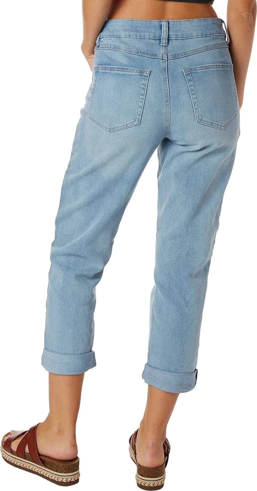 REWASH Womens Bottoms L / Blue REWASH - Deconstructed High Rise Roll Cuff Dad Jeans