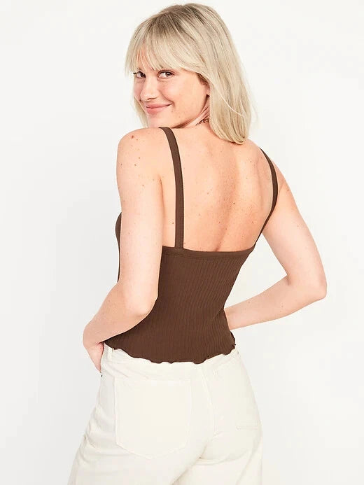 OLD NAVY - Cropped Lettuce-Edge Rib-Knit Tank Top