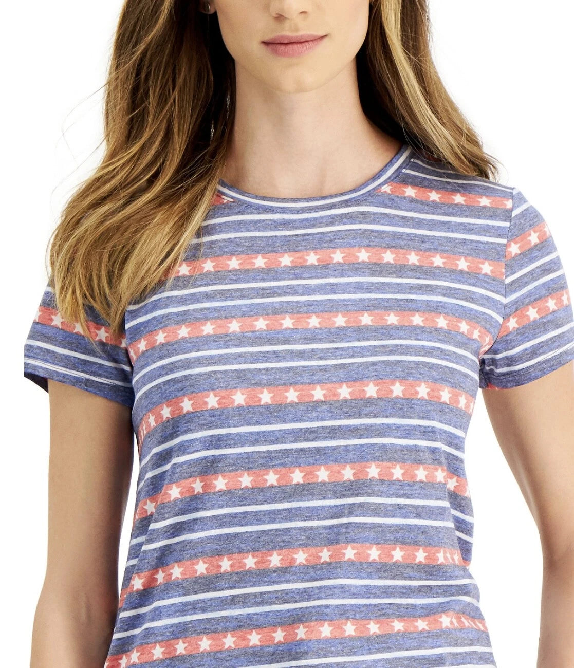 STYLE & CO. - Petite Stars & Stripes Burnout T-Shirt