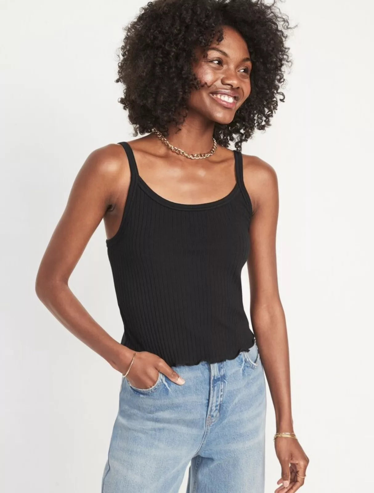 OLD NAVY - Cropped Lettuce-Edge Rib-Knit Tank Top