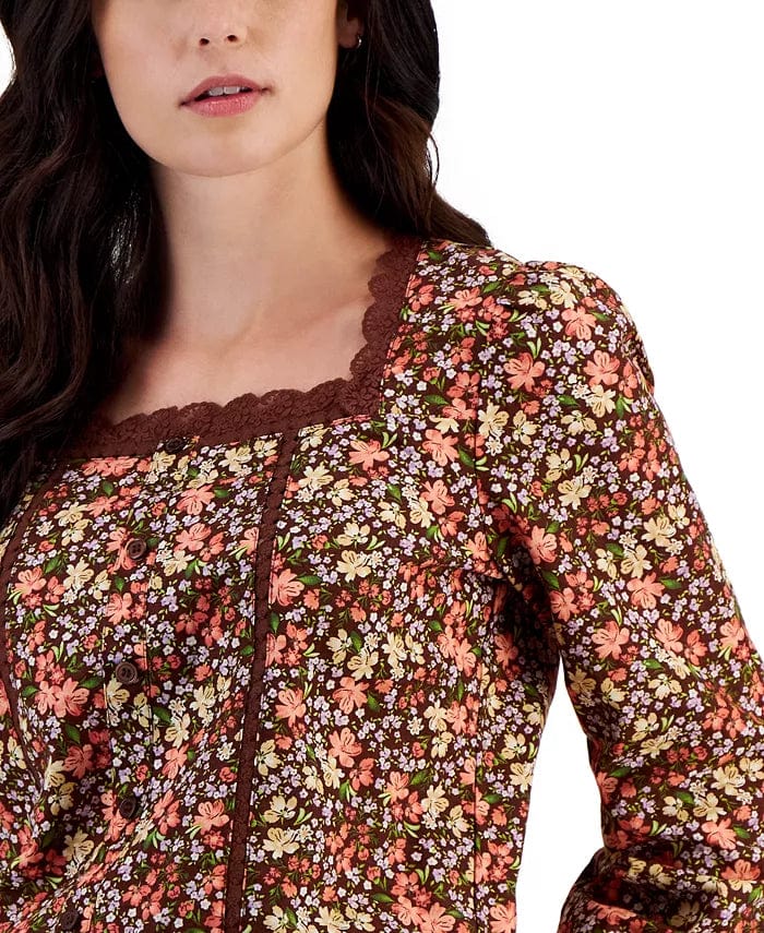 SELF ESTEEM Womens Tops S / Multi-Color SELF ESTEEM - Lace-Trimmed Square-Neck Blouse