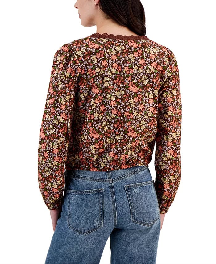 SELF ESTEEM Womens Tops S / Multi-Color SELF ESTEEM - Lace-Trimmed Square-Neck Blouse