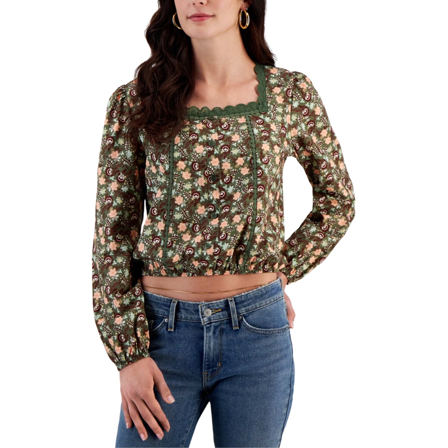SELFIE Womens Tops SELFIE - Lace-Trimmed Square-Neck Top