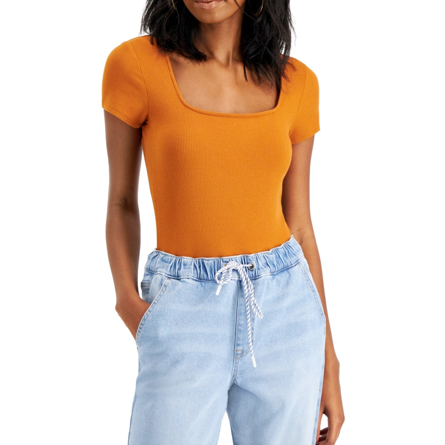 SELFIE Womens Tops SELFIE - Square-Neck Ribbed Bodysuit