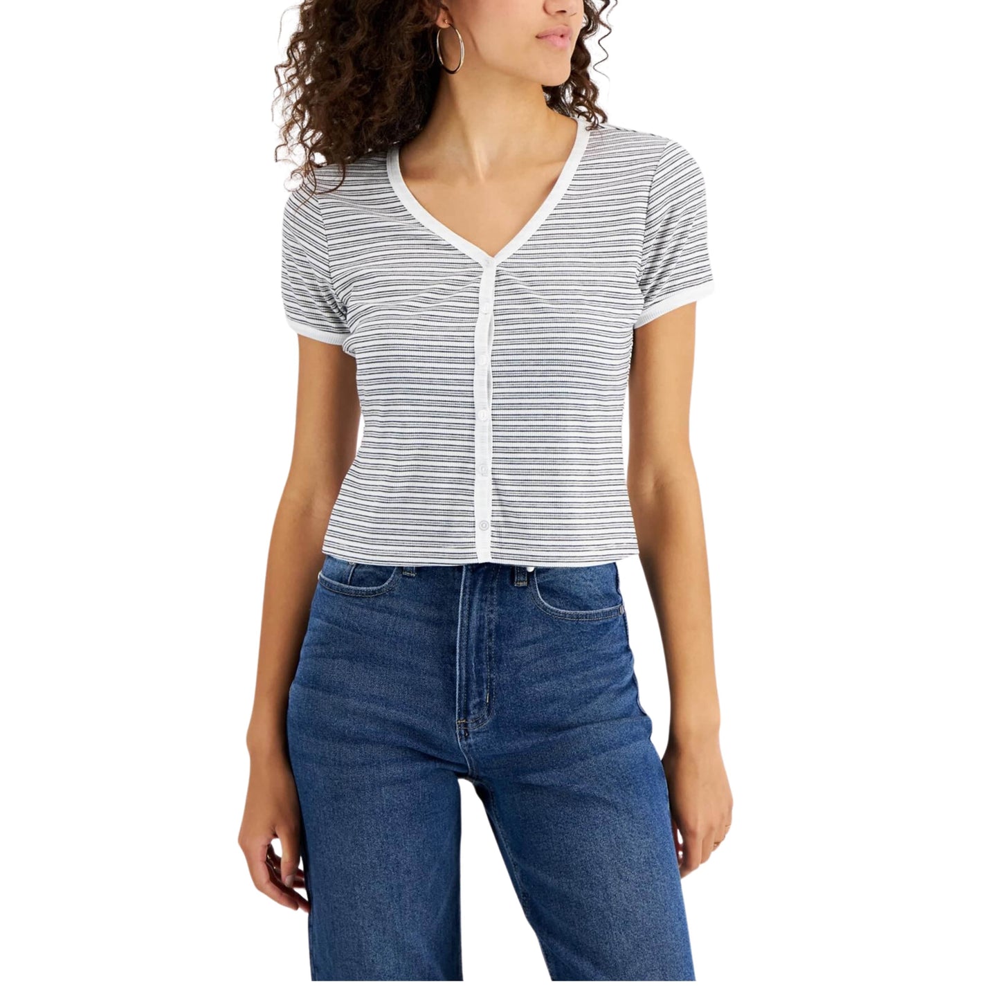 SELFIE Womens Tops SELFIE - V Neck Knit Button-Down Top
