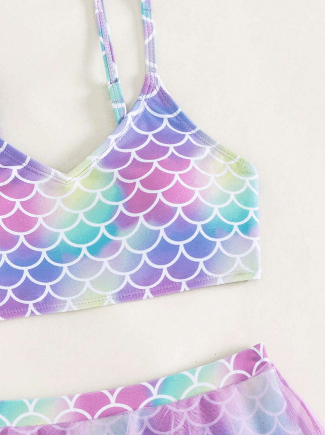 SHEIN Shein Girls Swimwear XS / Multi-Color SHEIN - Fish Print Mesh Bikini Set