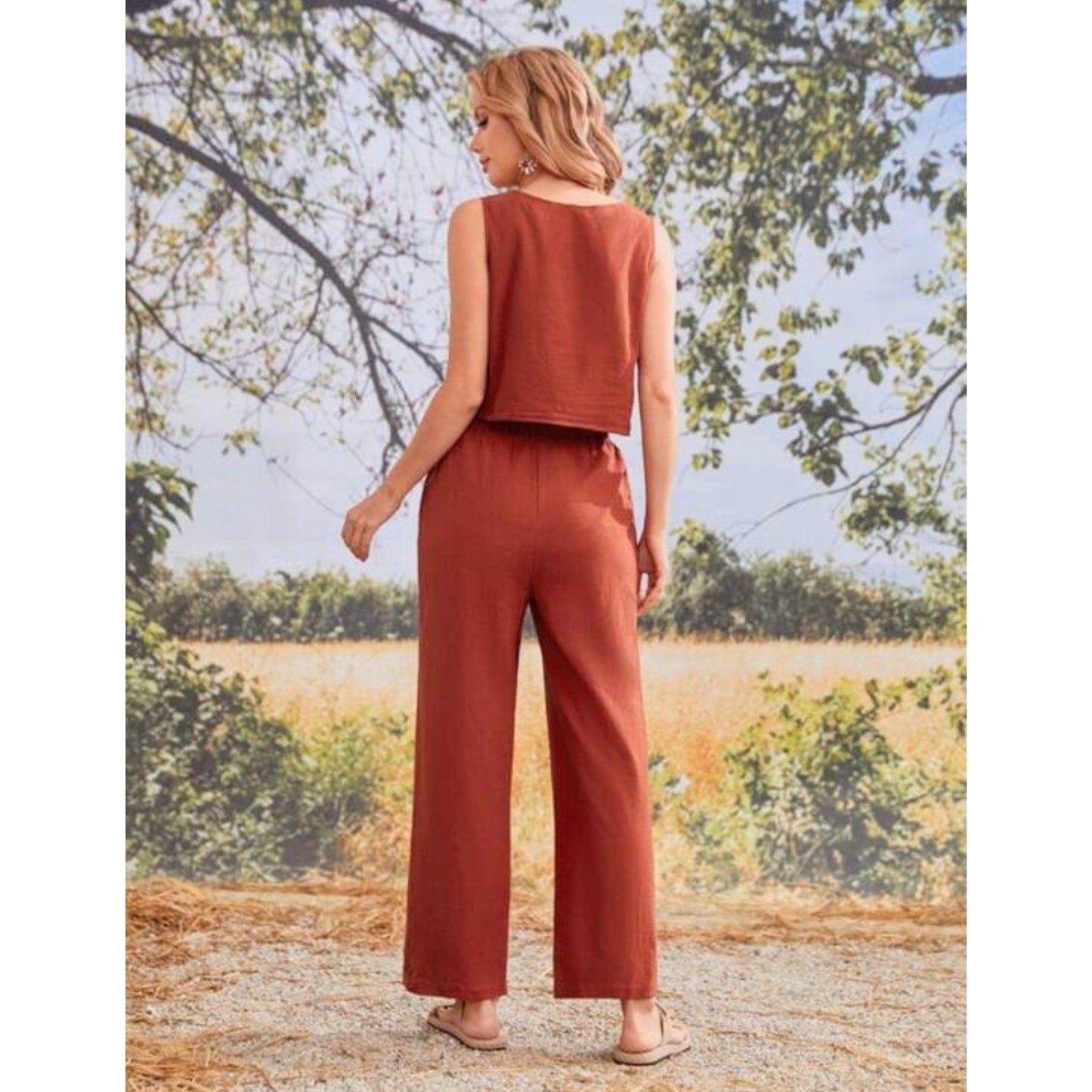 SHEIN Shein Women Sets XXL / Brown / 36 SHEIN - Cotton Blouse pants Set