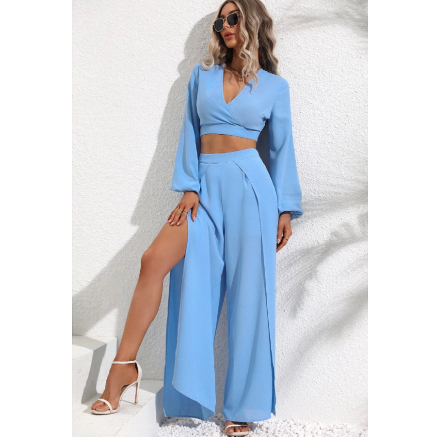 SHEIN Shein Women Sets M / Light Blue SHEIN - Open back side leg split set