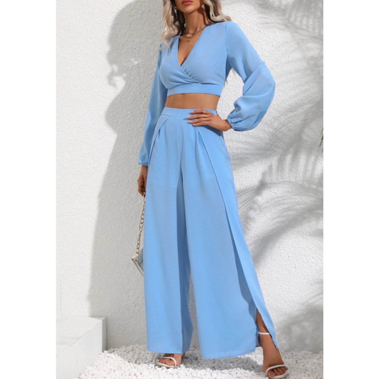 SHEIN Shein Women Sets M / Light Blue SHEIN - Open back side leg split set