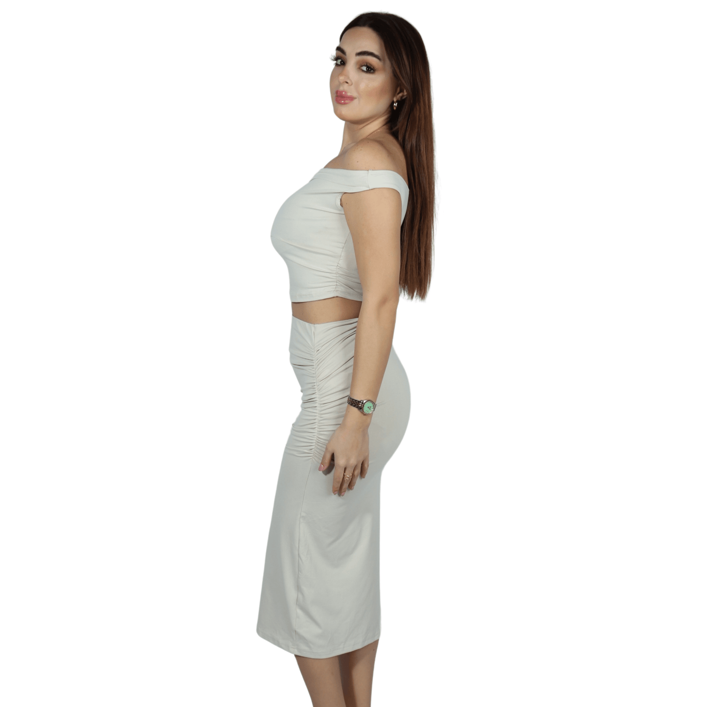 SHEIN Shein Women Sets S / Beige SHEIN - Rushed side off shoulder set