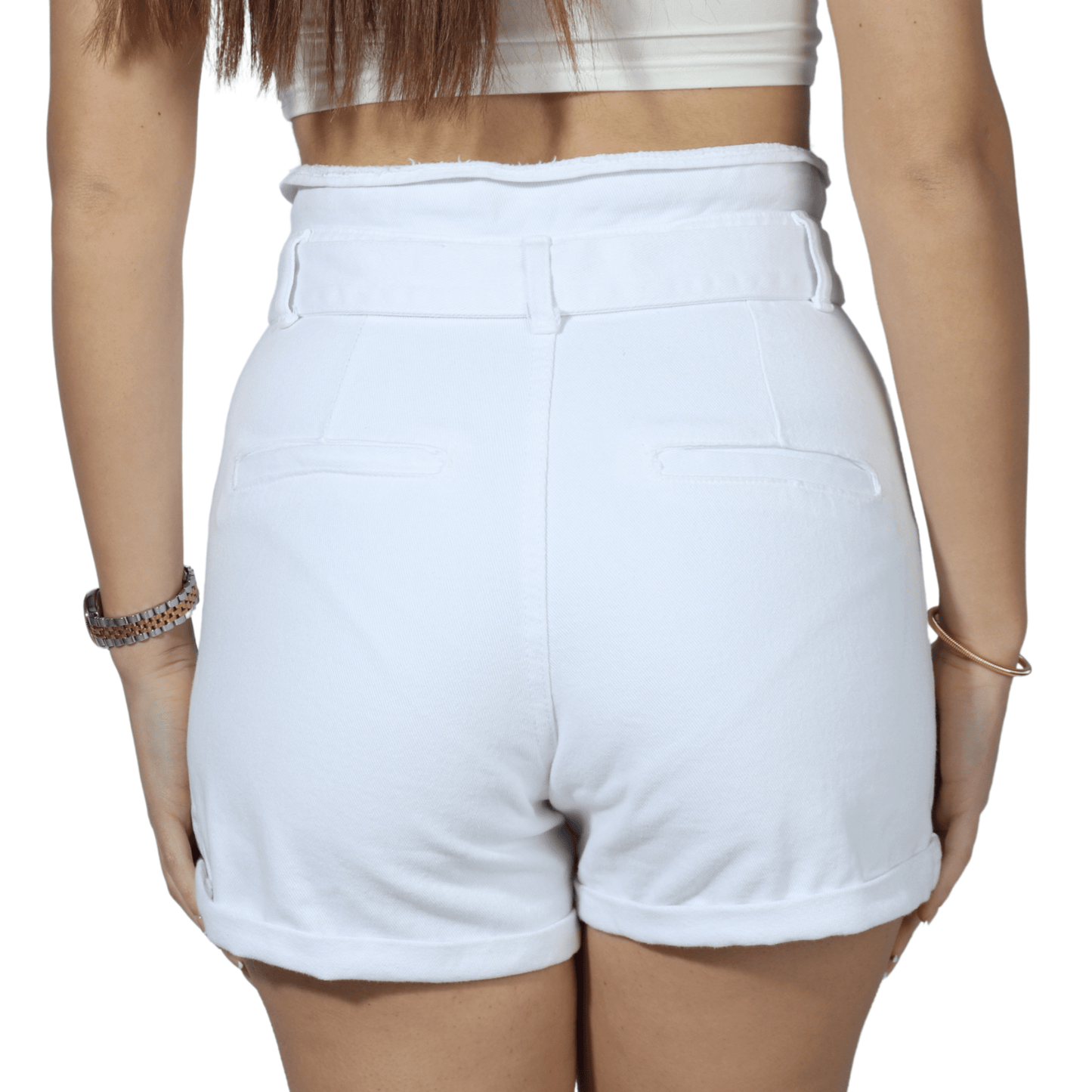 SHEIN Shein Womens Bottoms M / White / 38 SHEIN - Denim Shorts With A Rolled Hem And Belt