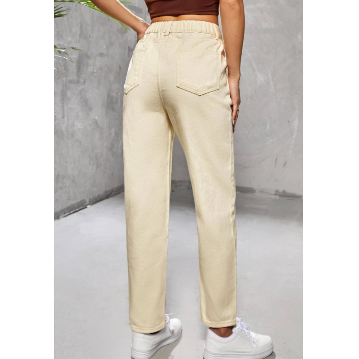 SHEIN Shein Womens Bottoms M / Beige / 38 SHEIN - Elastic waistband denim pants