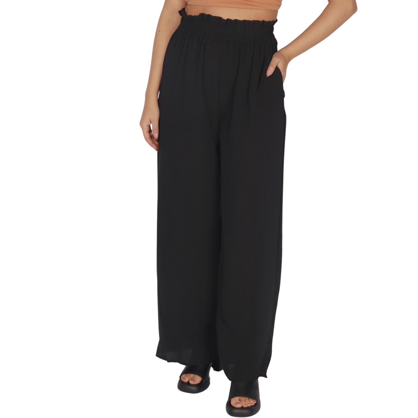 SHEIN Shein Womens Bottoms S / Black / 36 SHEIN - High Waist Wrinkle Wide Leg Pants