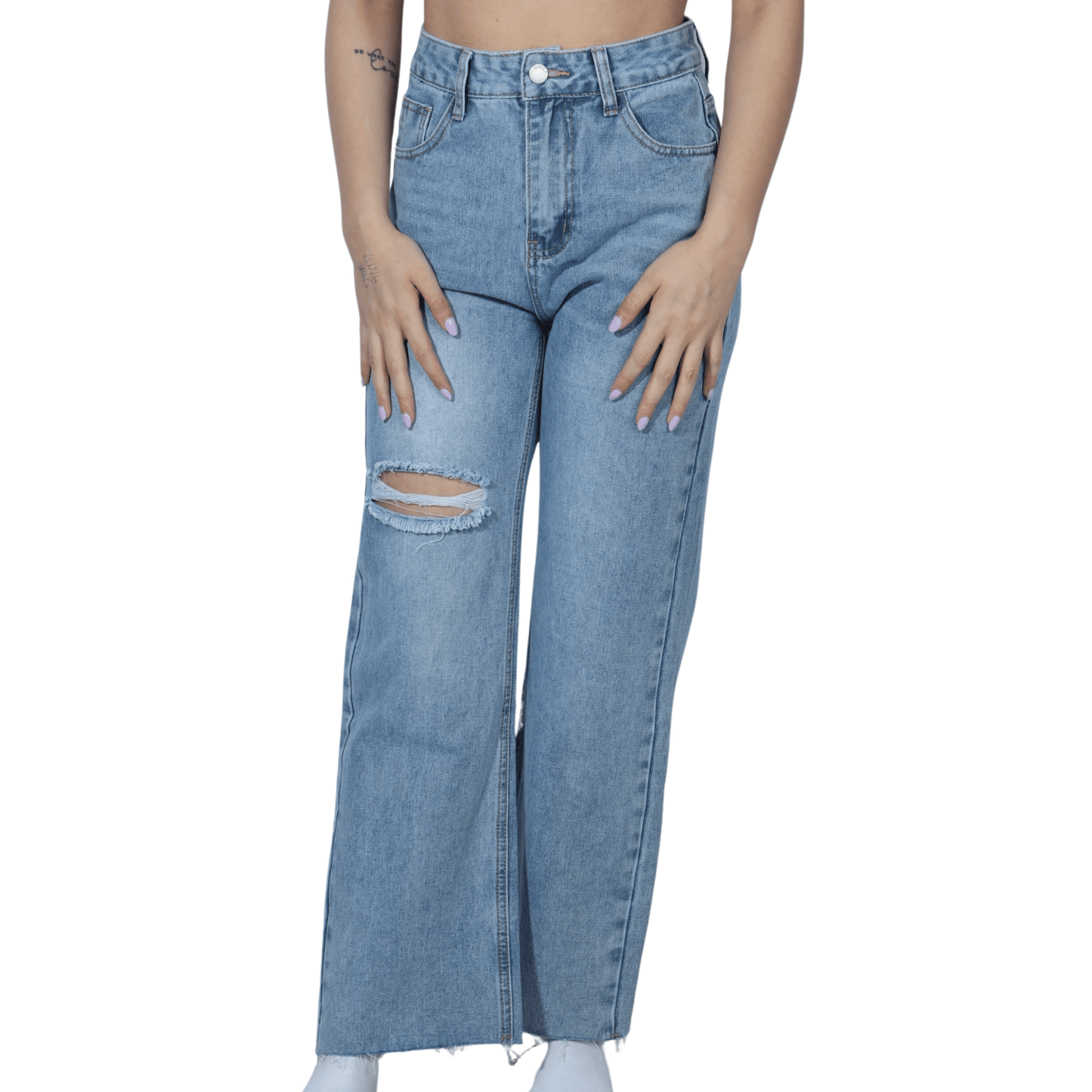SHEIN Shein Womens Bottoms XS / Blue / 25 SHEIN - Knee cut deisgn denim pants