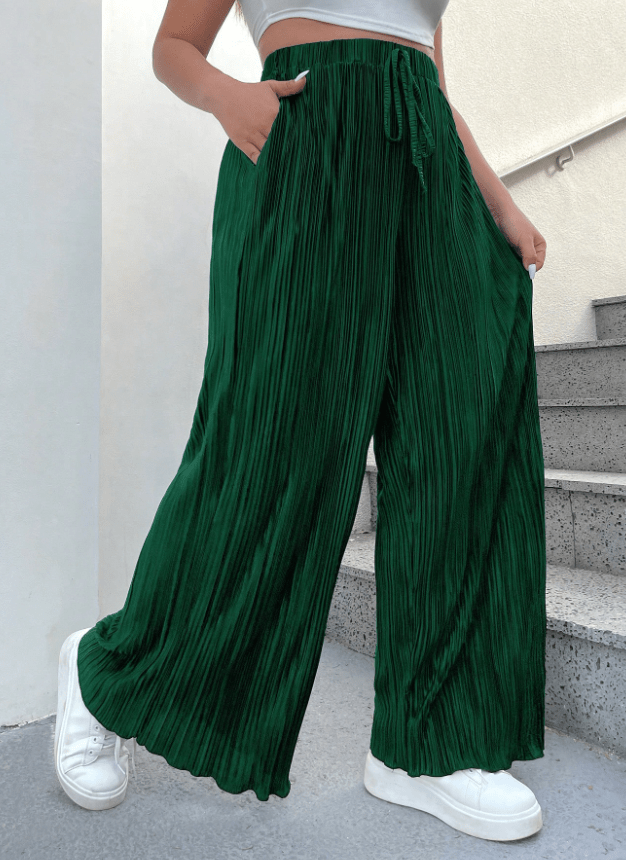 SHEIN Shein Womens Bottoms XXXL / Green SHEIN - Pleated Waist Tie Ruffle Wide Leg Pants