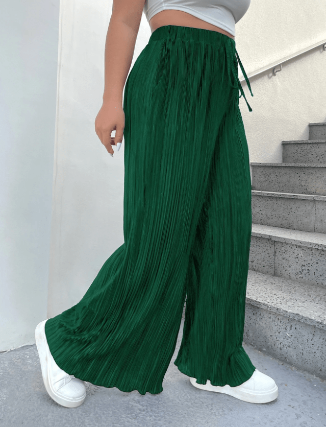 SHEIN Shein Womens Bottoms XXXL / Green SHEIN - Pleated Waist Tie Ruffle Wide Leg Pants