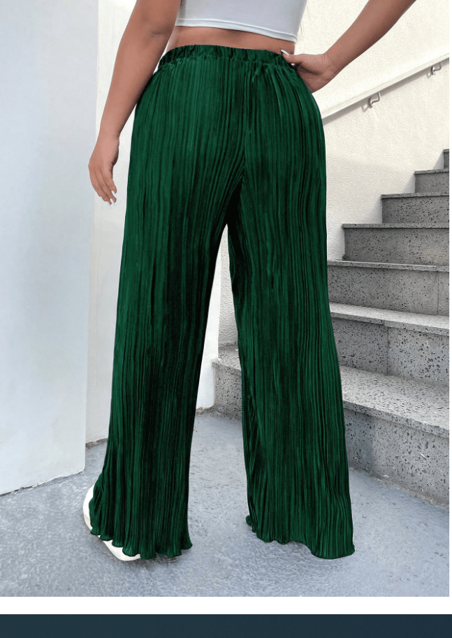 SHEIN Shein Womens Bottoms XXXL / Green SHEIN - Pleated Waist Tie Ruffle Wide Leg Pants