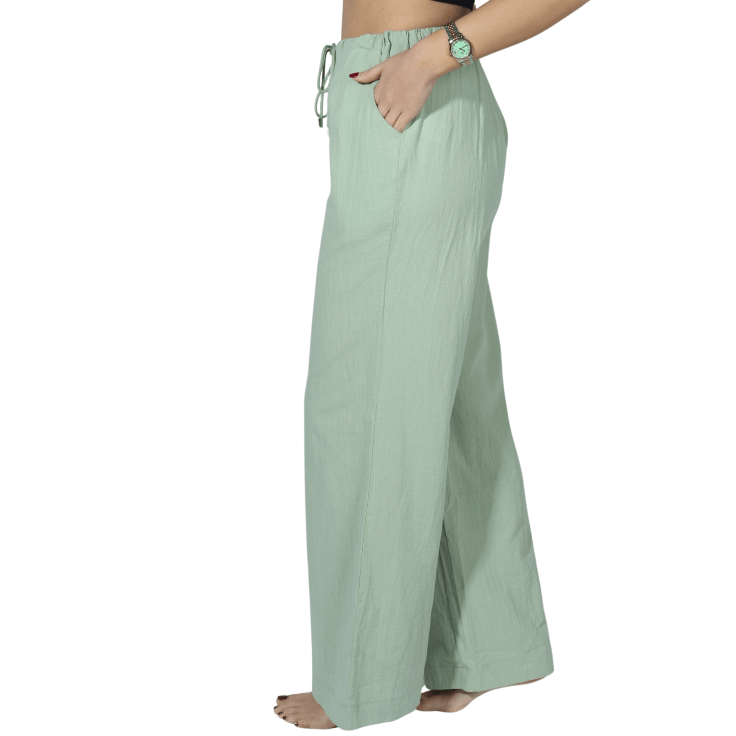 SHEIN Shein Womens Bottoms M / Green / 38 SHEIN - Straight Drawstring Waist Slant Pocket Pants