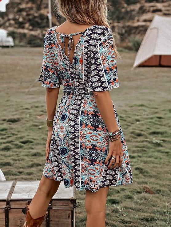 SHEIN Shein Womens Dress S / Multi-Color SHEIN - Allover Print Butterfly Sleeve Dress