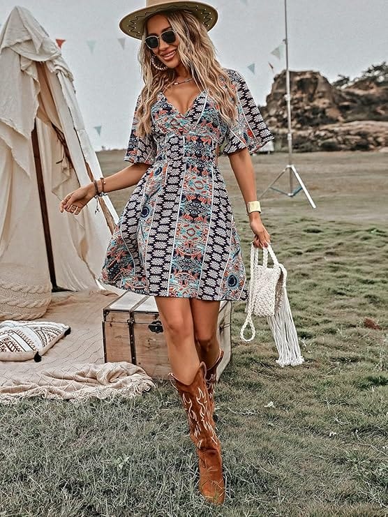 SHEIN Shein Womens Dress S / Multi-Color SHEIN - Allover Print Butterfly Sleeve Dress