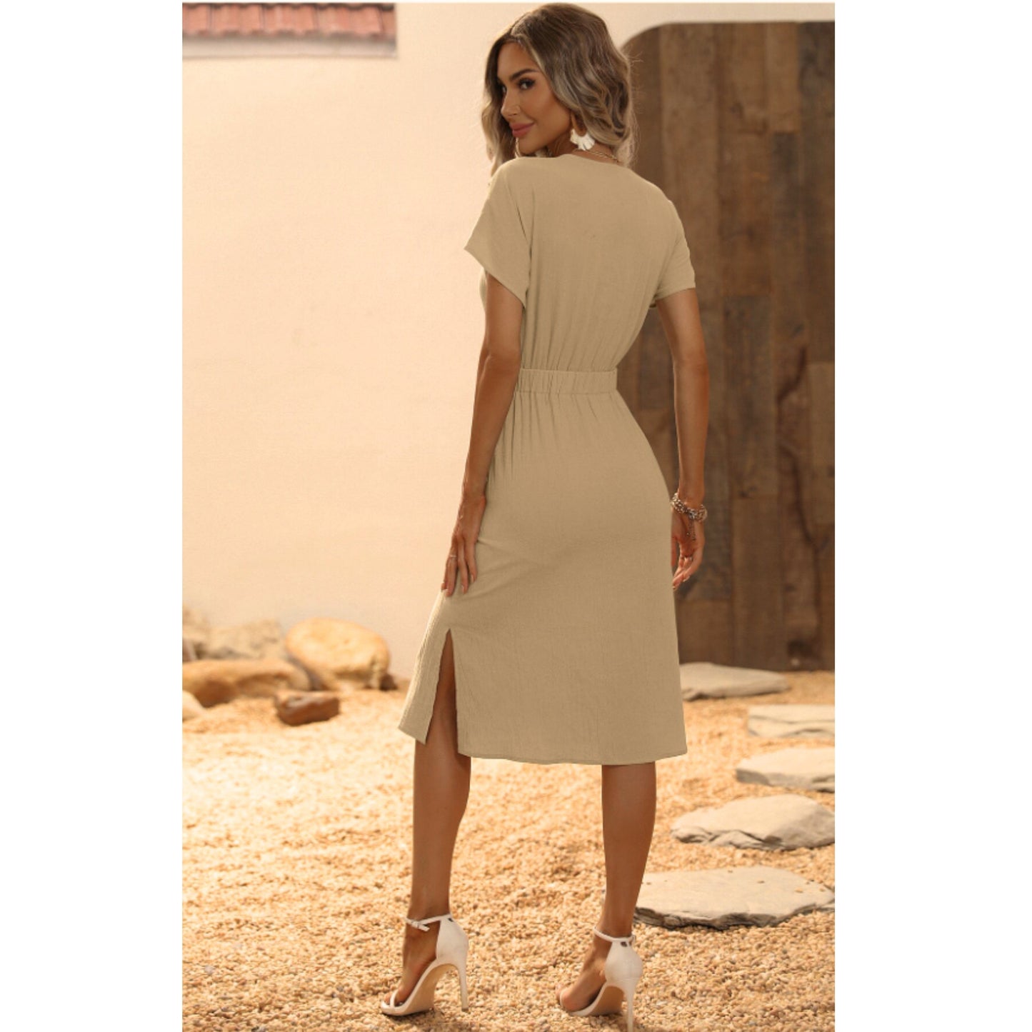 SHEIN Shein Womens Dress M / Beige SHEIN - Button allover midi dress