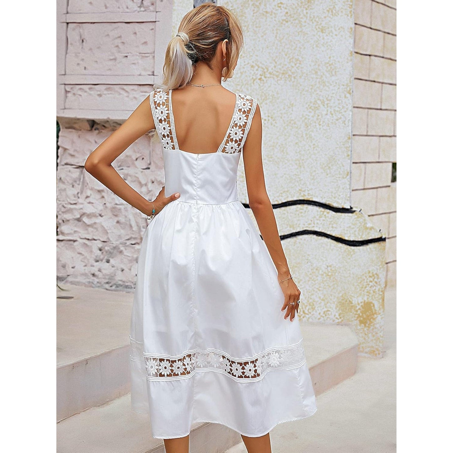 SHEIN Shein Womens Dress S / White SHEIN - Casual Ladies Comfort Dresses Eyelet Embroidery Zip Back