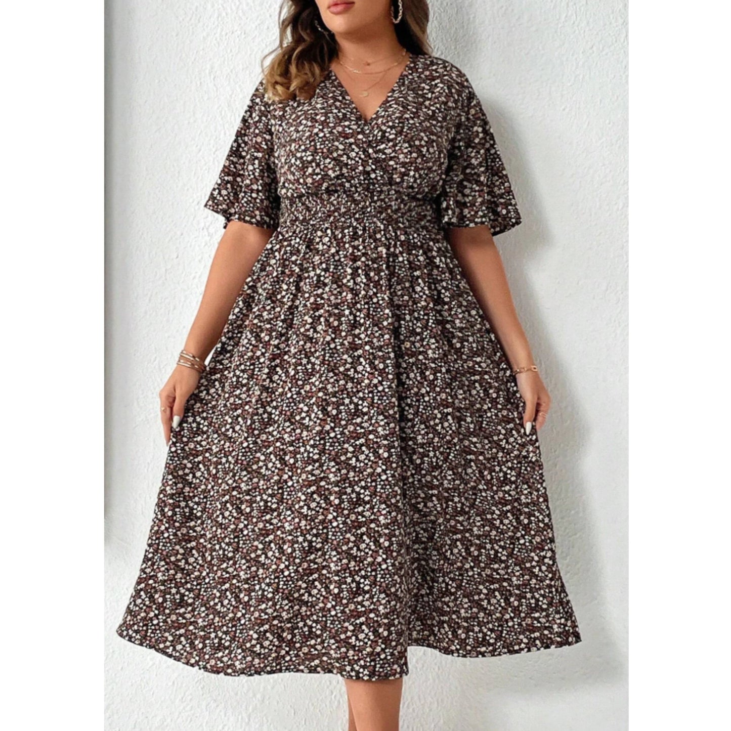 SHEIN Shein Womens Dress XXL / Multi-Color SHEIN - Daisy Print Butterfly Sleeve Dress