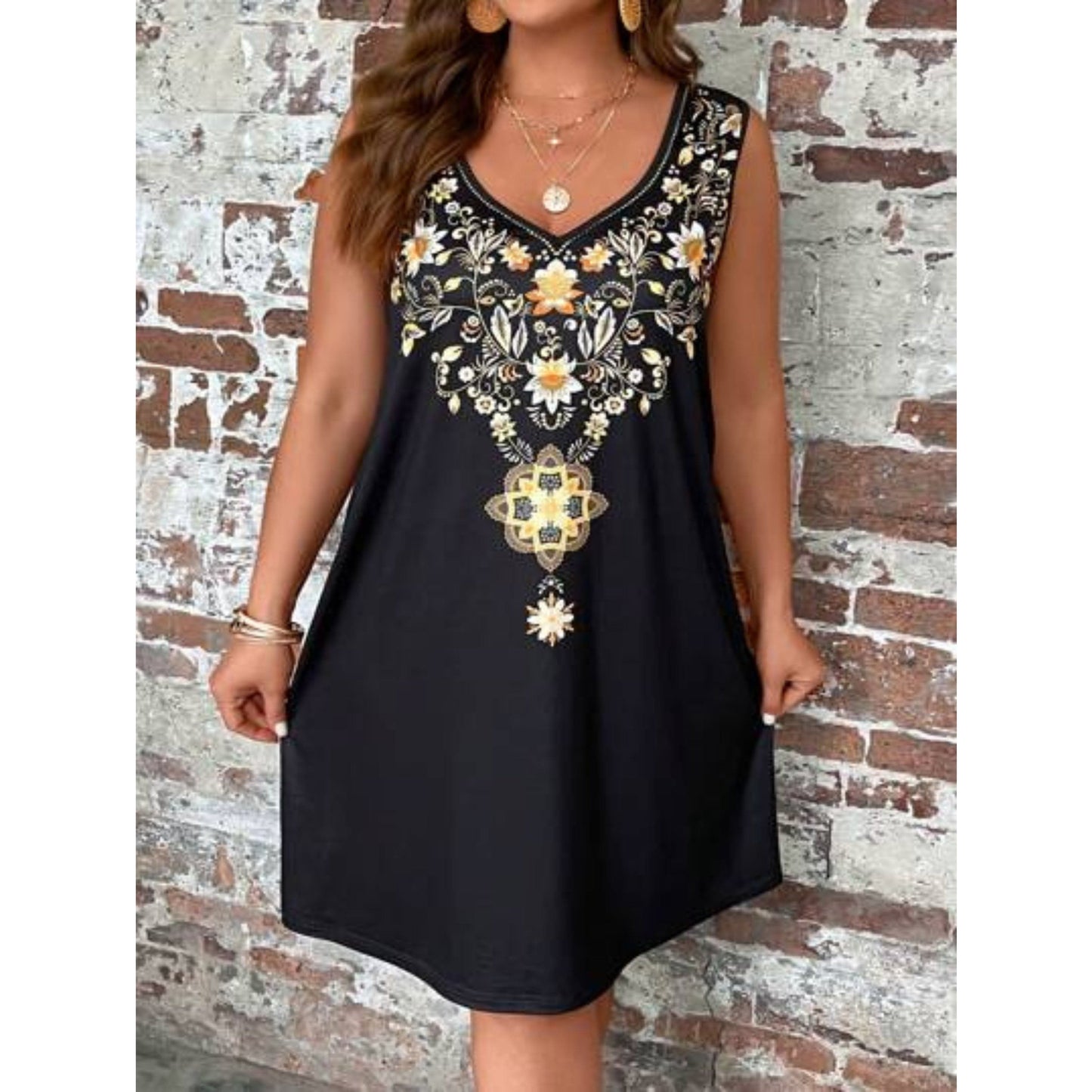 SHEIN Shein Womens Dress XXXXL / Black SHEIN - Floral Print Plus Size Tank Dress