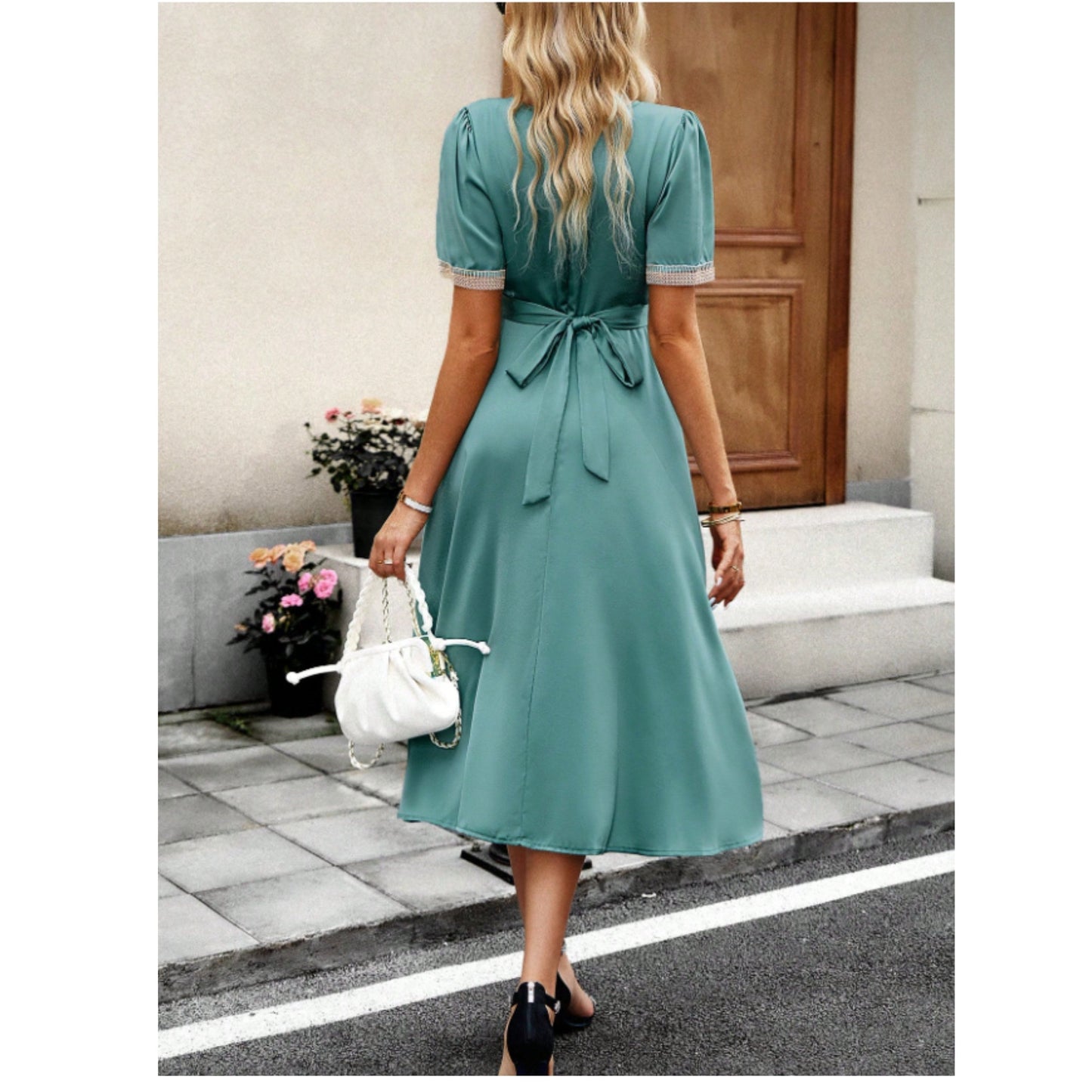 SHEIN Shein Womens Dress S / Green SHEIN - Front Tie Midi Dress