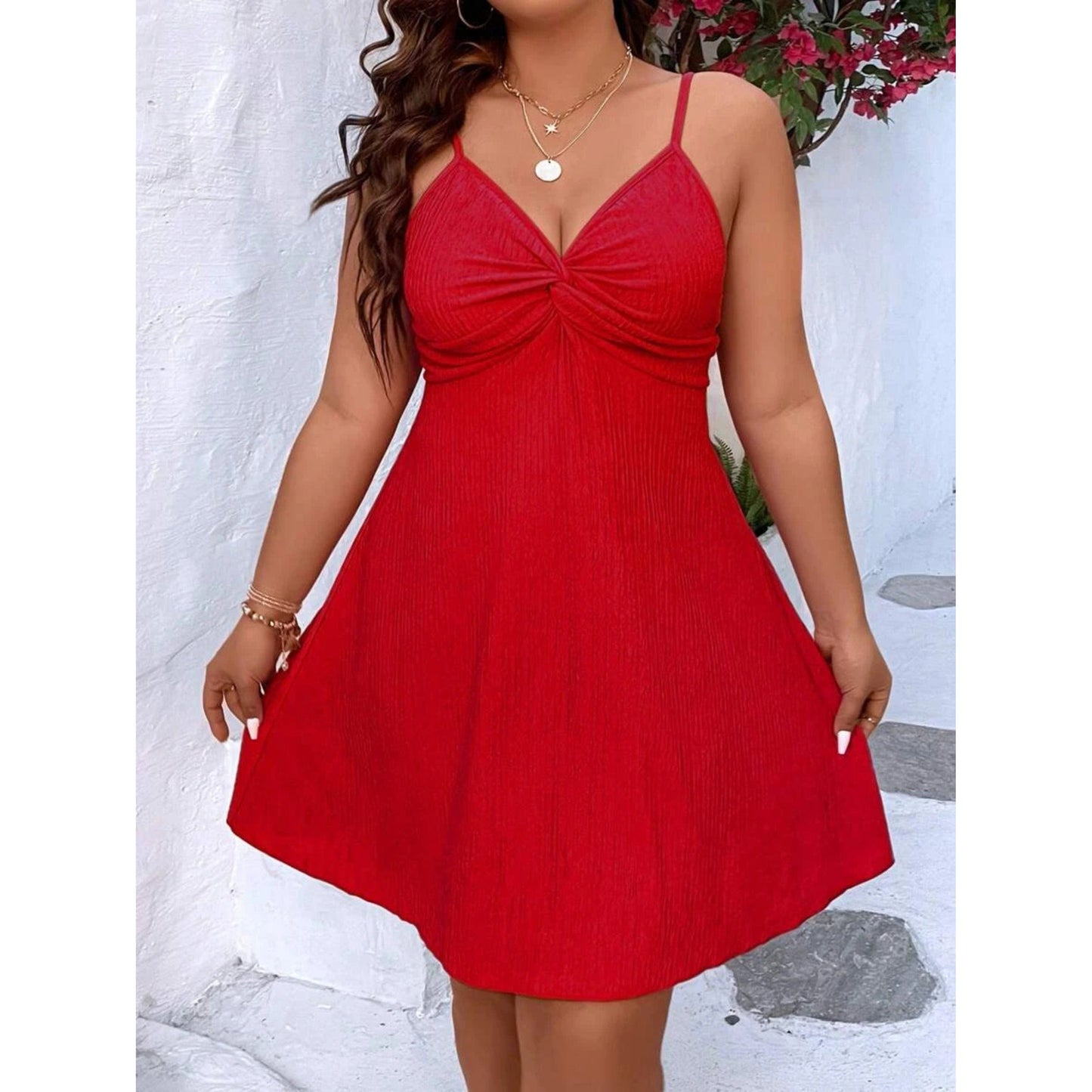 SHEIN Shein Womens Dress XXXXL / Red SHEIN - Holiday Plus Size Front Pleated Cami Dress