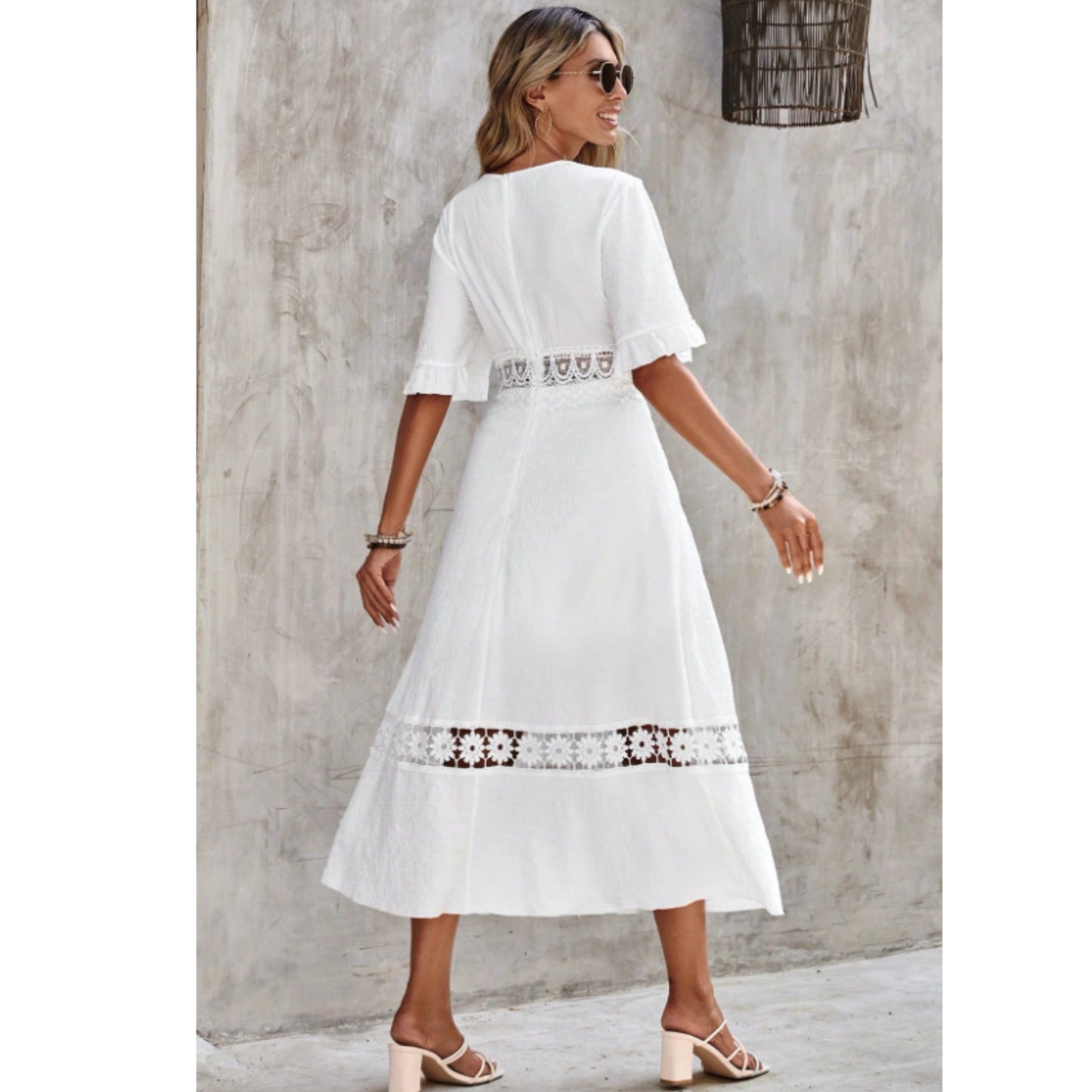 SHEIN Shein Womens Dress M / White SHEIN - Lace Design Mid Dress