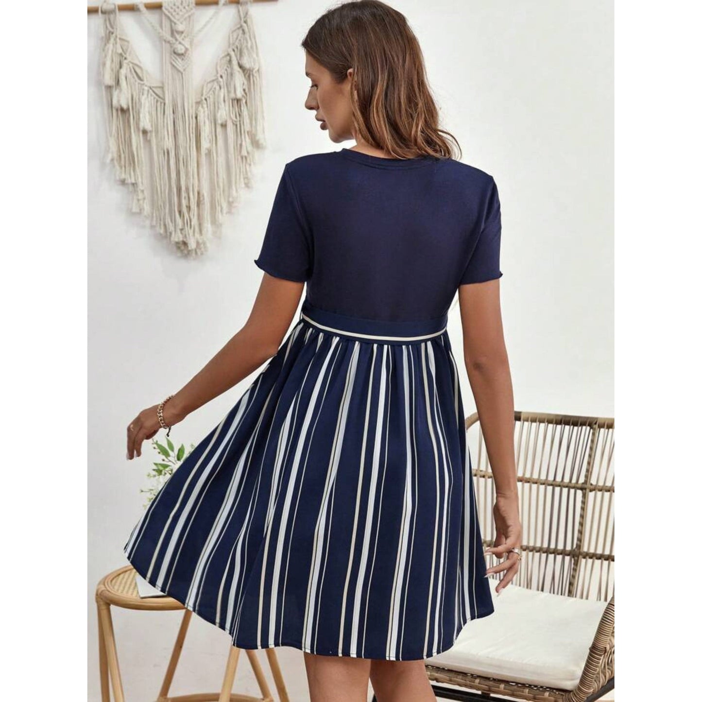 SHEIN Shein Womens Dress L / Navy SHEIN - Maternity Striped Belted Dress