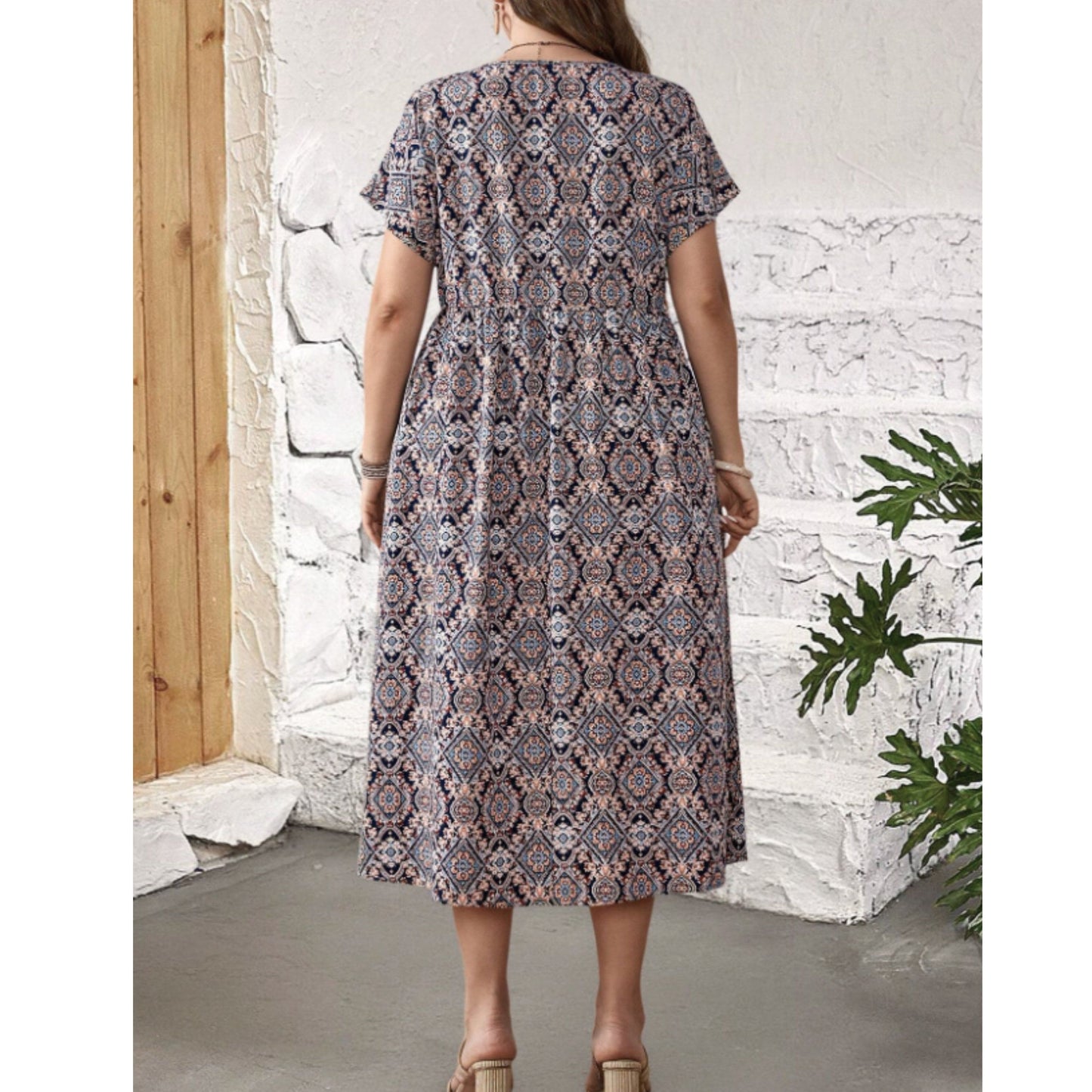 SHEIN Shein Womens Dress M / Multi-Color SHEIN - Printed oriental midi dress