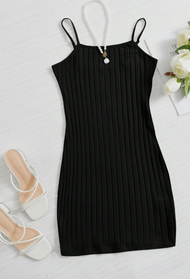 SHEIN Shein Womens Dress S / Black SHEIN - Ribbed Cami Bodycon Mini Dress