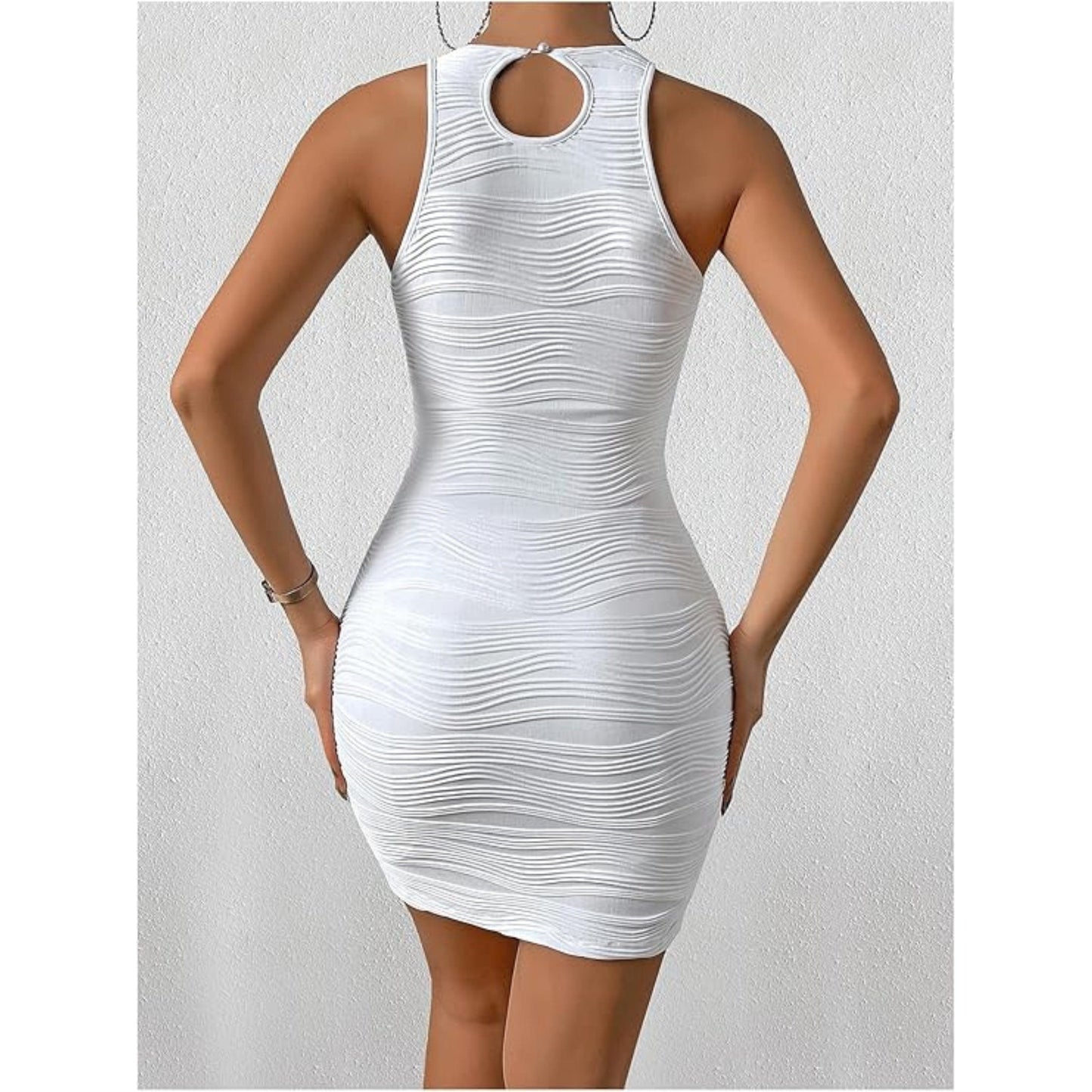 SHEIN Shein Womens Dress S / White SHEIN - Round Neck Textured Mini Tank Dress