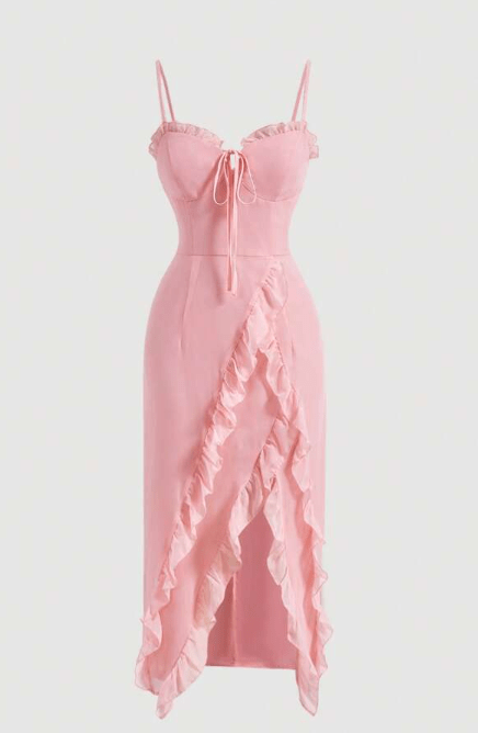 SHEIN Shein Womens Dress S / Pink SHEIN - Ruffle Trim Asymmetrical Hem Cami Dress