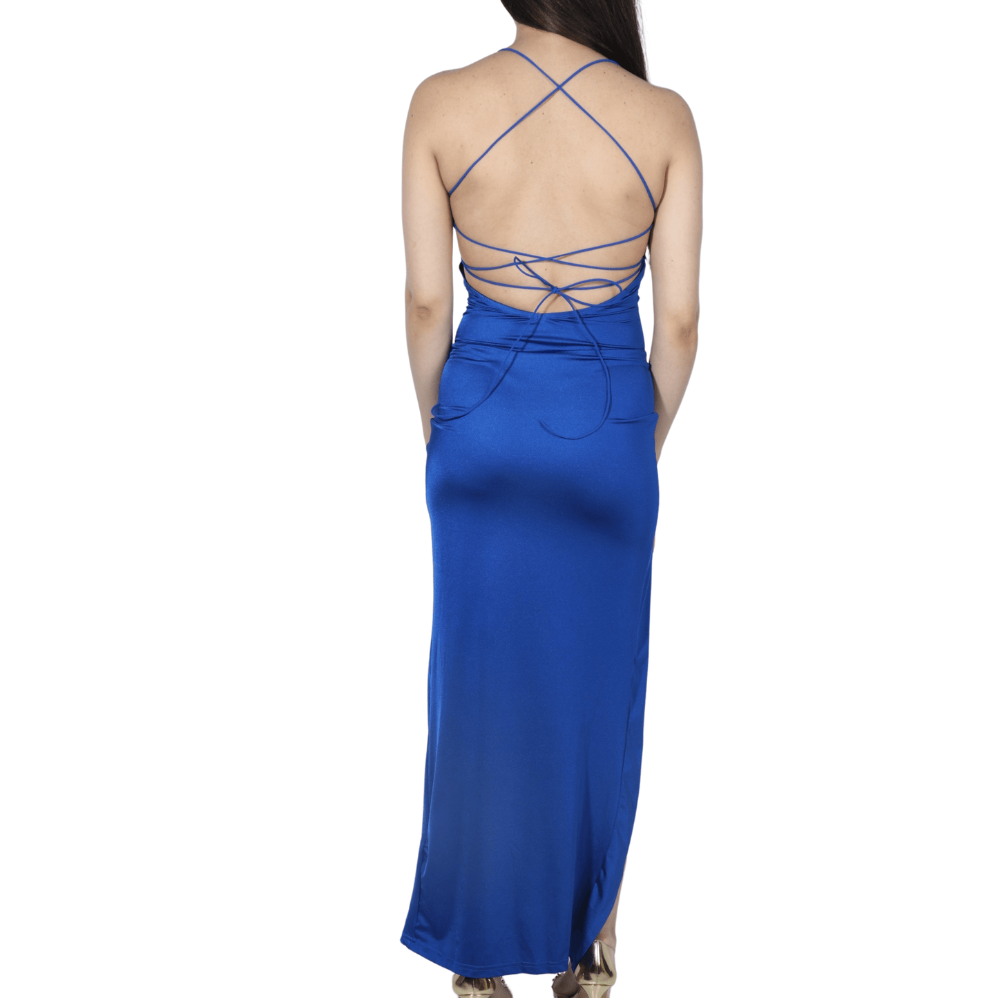 SHEIN Shein Womens Dress XS / Blue SHEIN - Satin Criss Cross Back Dress
