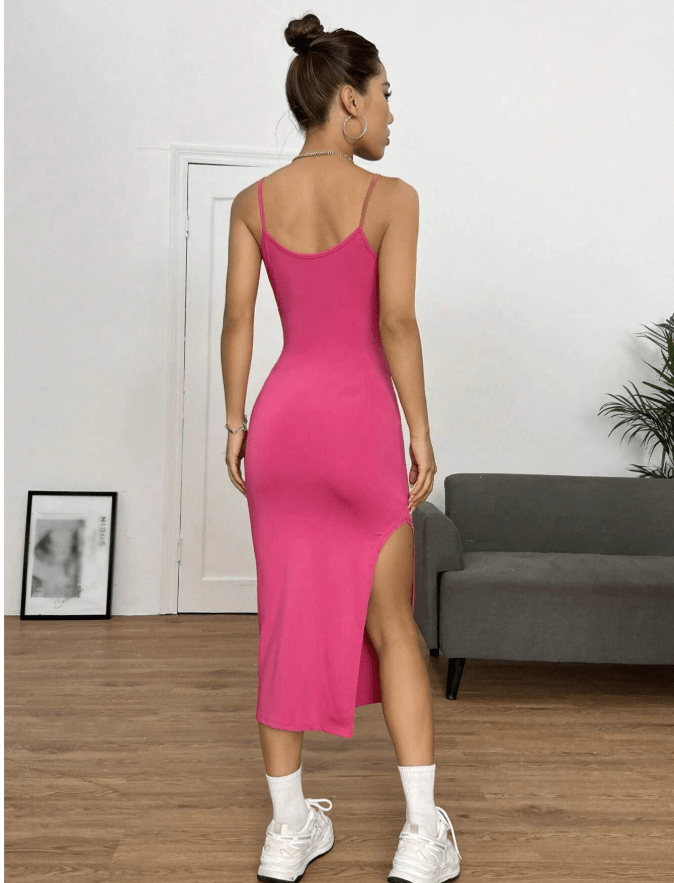 SHEIN Shein Womens Dress Petite XS / Pink SHEIN - Solid Split Thigh Cami Dress