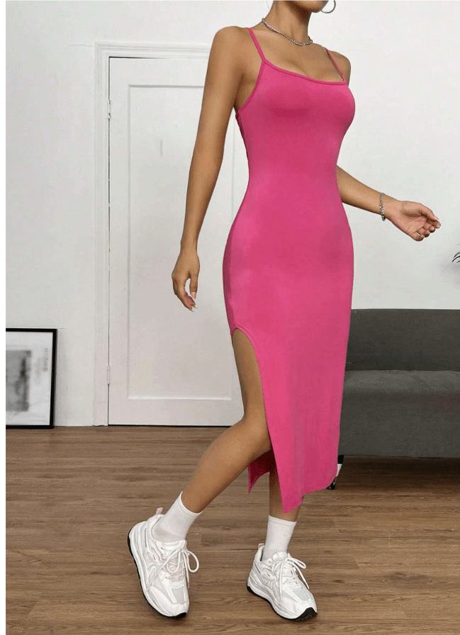 SHEIN Shein Womens Dress Petite XS / Pink SHEIN - Solid Split Thigh Cami Dress