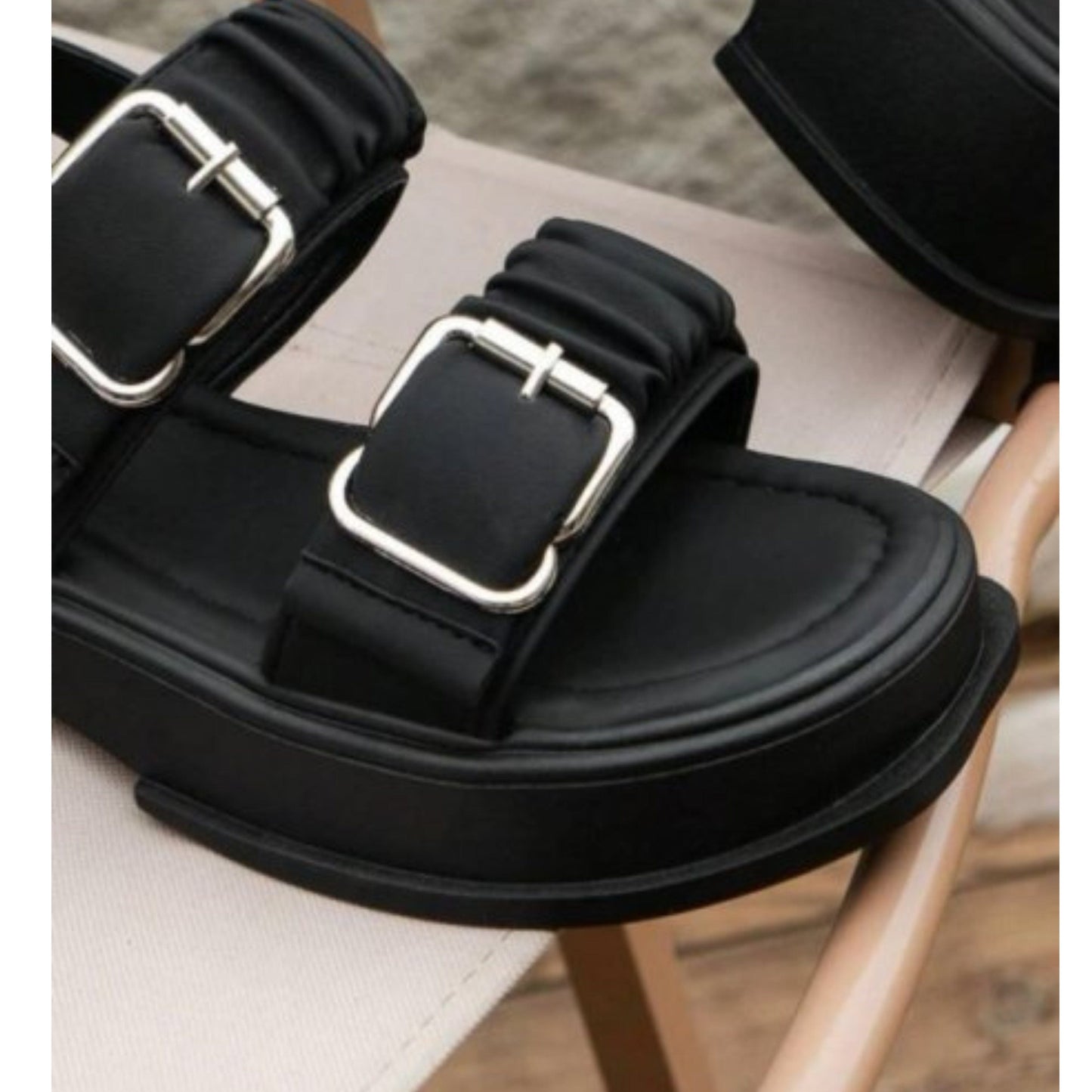 SHEIN Shein Womens Shoes 39 / Black SHEIN - Buckle Decor Open Back Thick Sole Sandals