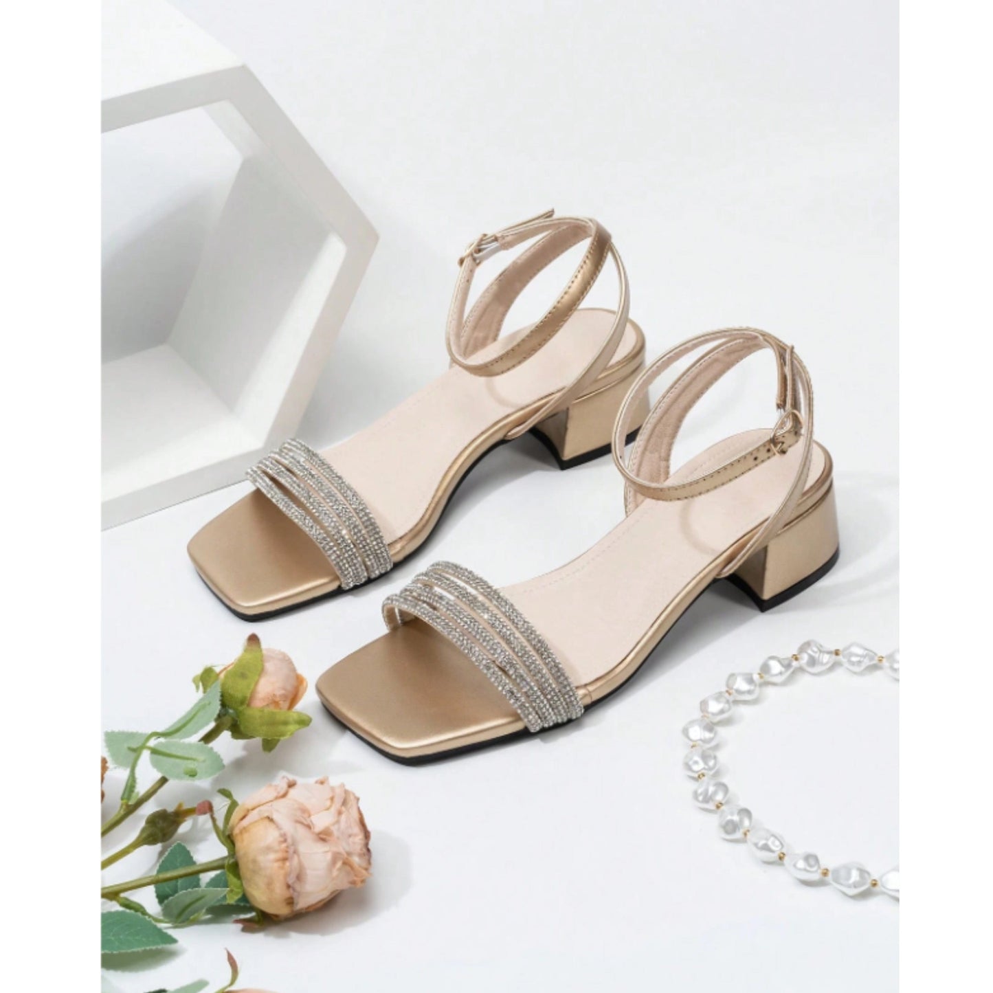 SHEIN Shein Womens Shoes 41 / Gold SHEIN - Sparkle design block Sandals