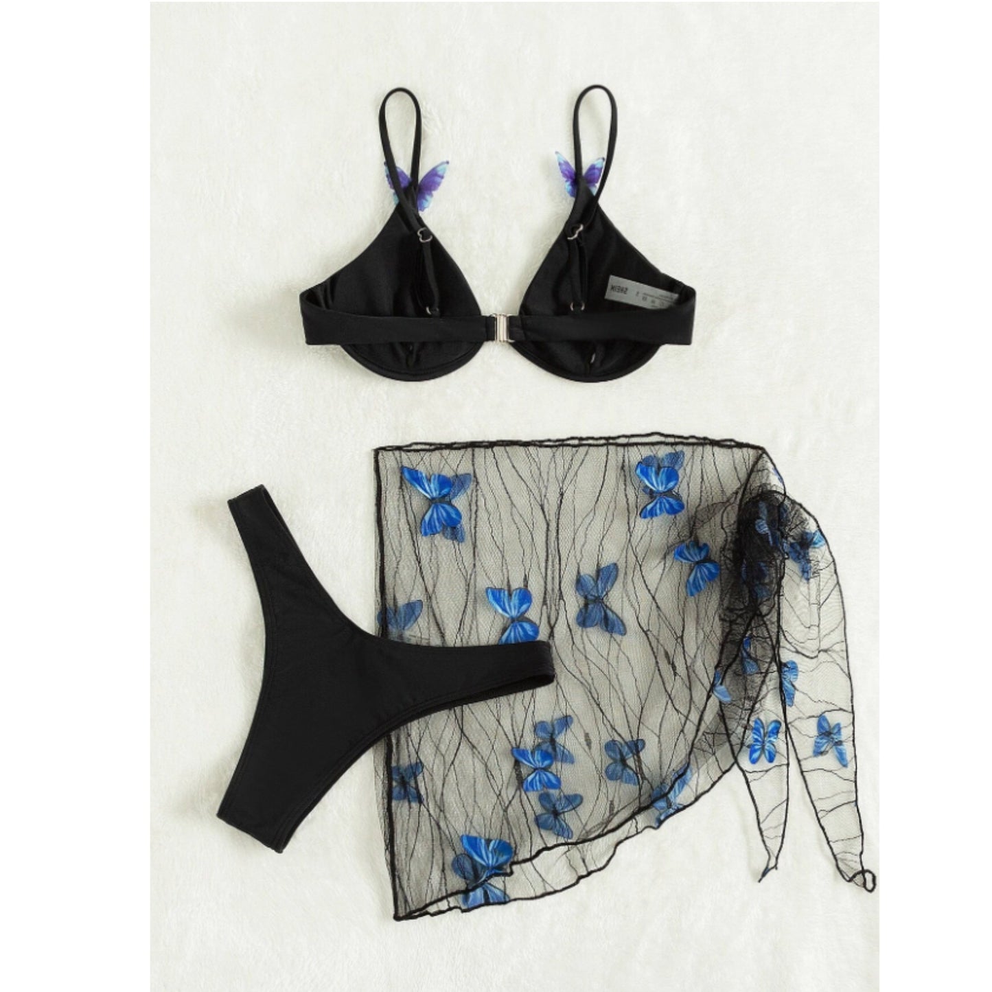 SHEIN Shein Womens Swimwear M / Black SHEIN - Butterfly design three piece bikini